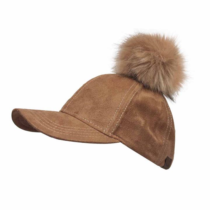 Hana - Wholesale Baseball Cap - Women's - C.C Suede Cap with Fur Pom Cap