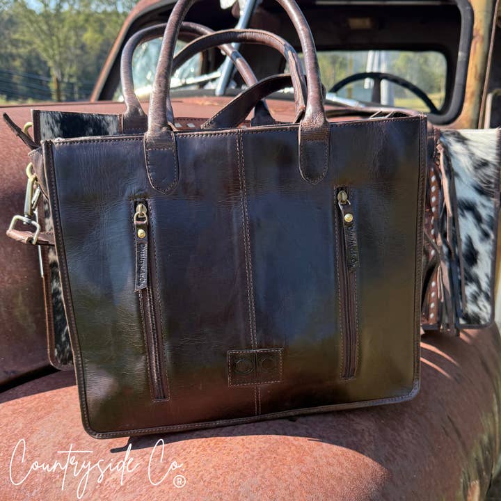 Texas Western Cowhide Bags and More - Wholesale Tote Bag - Women's - Jesse Cowhide and Tooled Leather Fringe Tote computer bag2