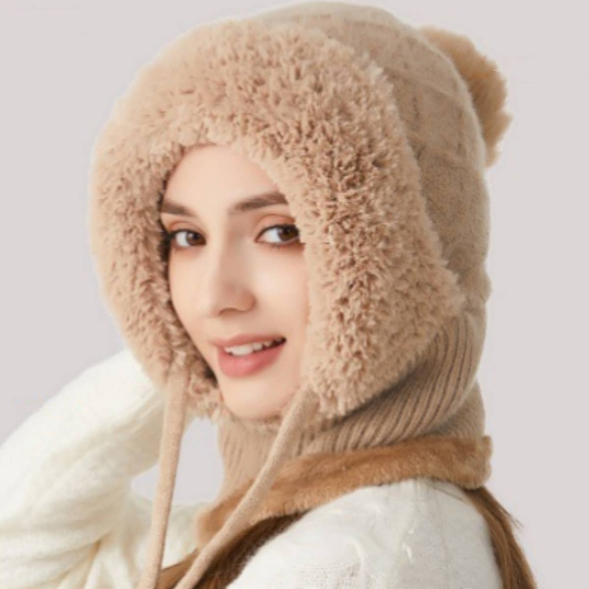 NINEXIS - Wholesale Hat Accessory - Women's - CWAH2208_KNITTED WINTER FLEECE OUTDOOR HAT NECK SET6