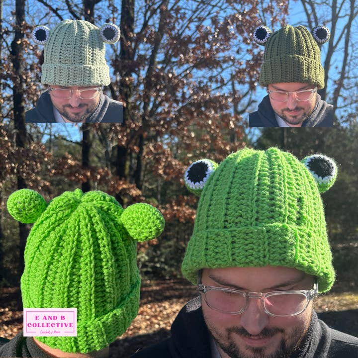 Handmade Frog Beanies for wholesale by E and B Collective