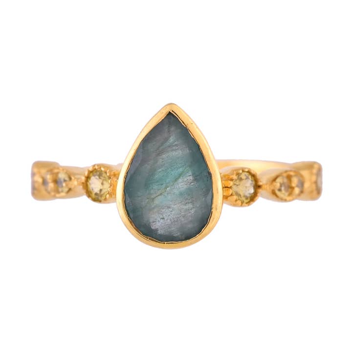 Anillo de Vermeil de Plata con Zafiro Esmeralda, Delicado Hecho a Mano Especial para venta al por mayor de Misteerious Seed