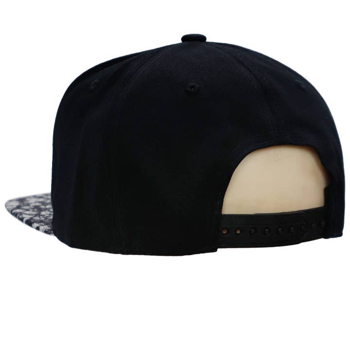 Black Gold Metallic Prism Skull Flat Bill Acrylic Snapback for wholesale on Faire