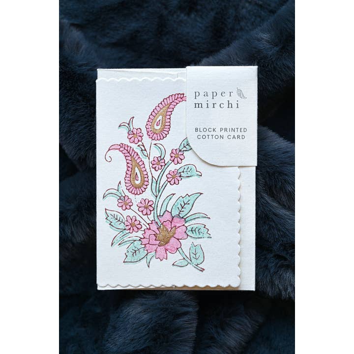 Paper Mirchi - Wholesale Everyday Greeting Card - Hand Block Printed Greeting Card - GC Kairi Mint Rose