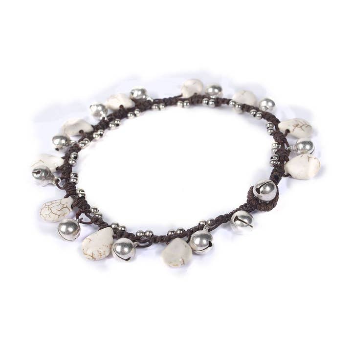 CONFEZIONE: Cavigliera in pietra bianca con perline argentate, 13 pezzi per la vendita all'ingrosso da parte di Lumily