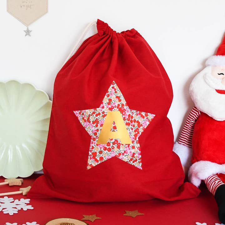 Bolsa de regalo personalizada con la estrella de Navidad de Liberty of London para venta al por mayor de My Little Shop UK