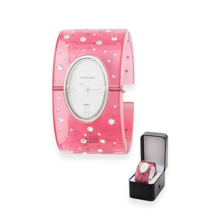 Crystal Accent Color Acrylic Bangle Watch for wholesale by LA Jewelry Plaza