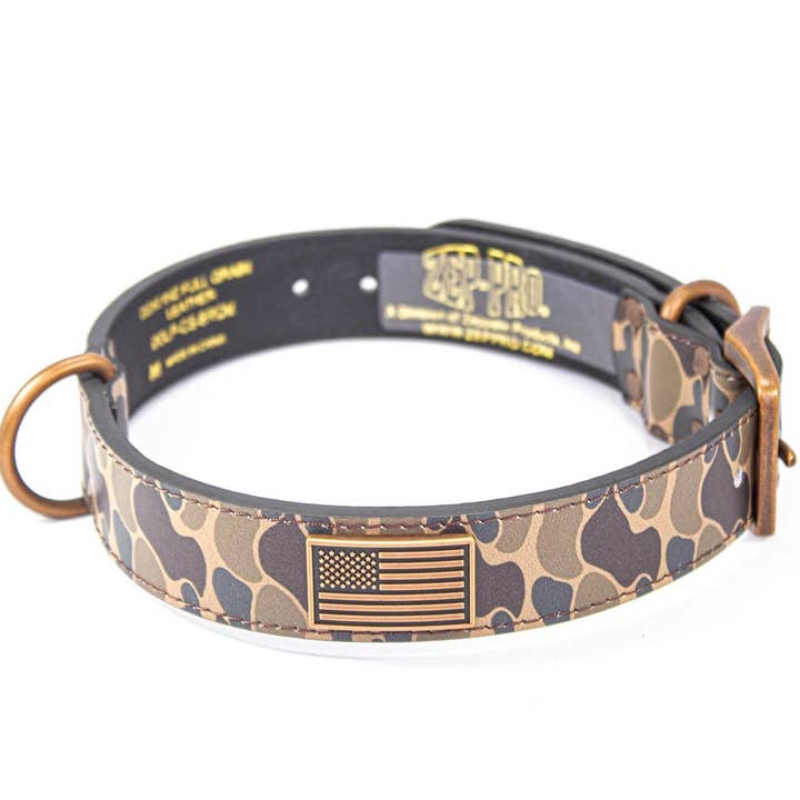 USA Flag Old School Camo Leather Dog Collar for wholesale by Zep-Pro
