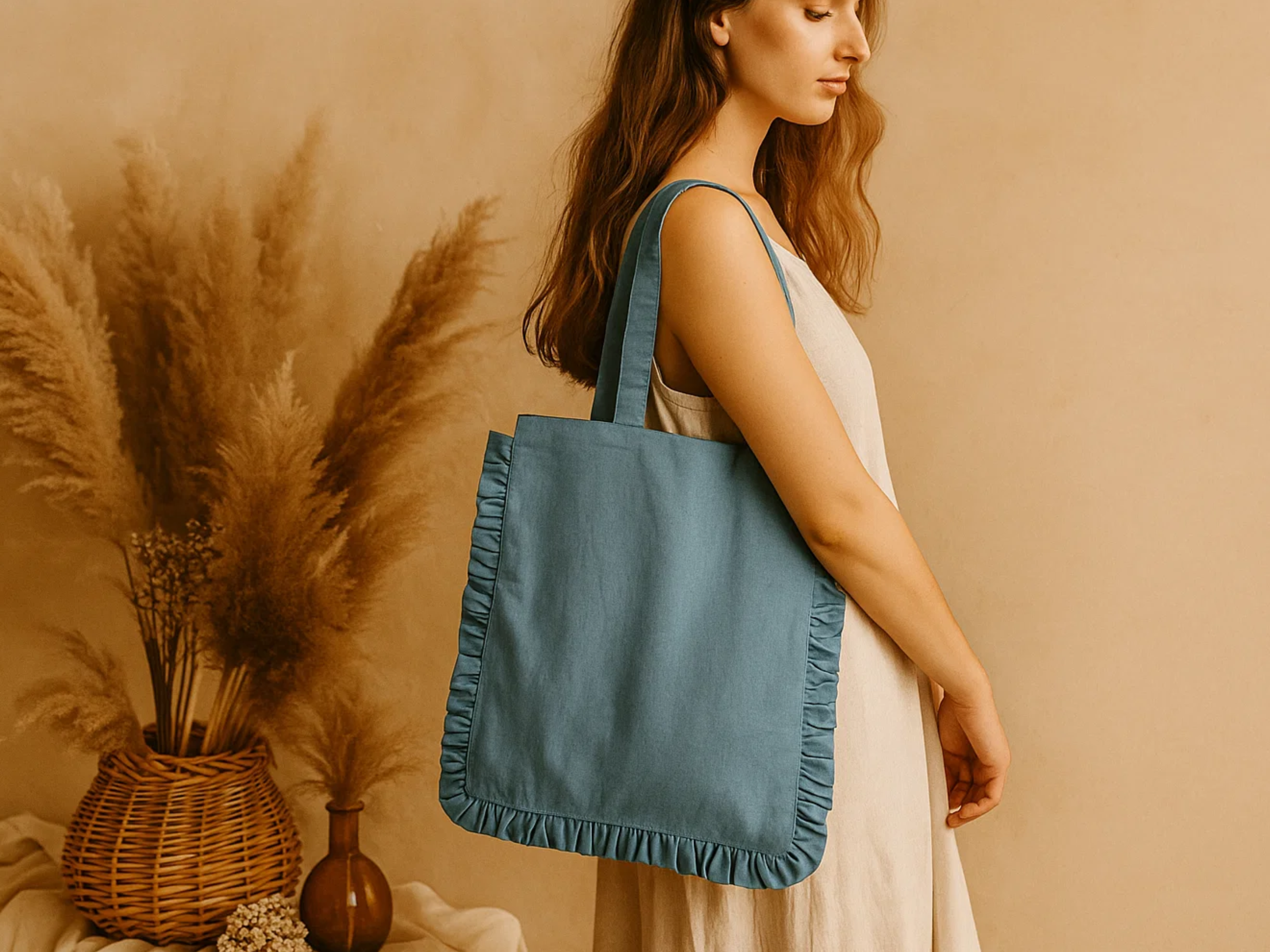 House of Kraft Jewelry & Accessories - Wholesale Tote Bag - Women's - Canvas Ruffle Tote | Canvas Colored Tote Bag | Unbranded 11