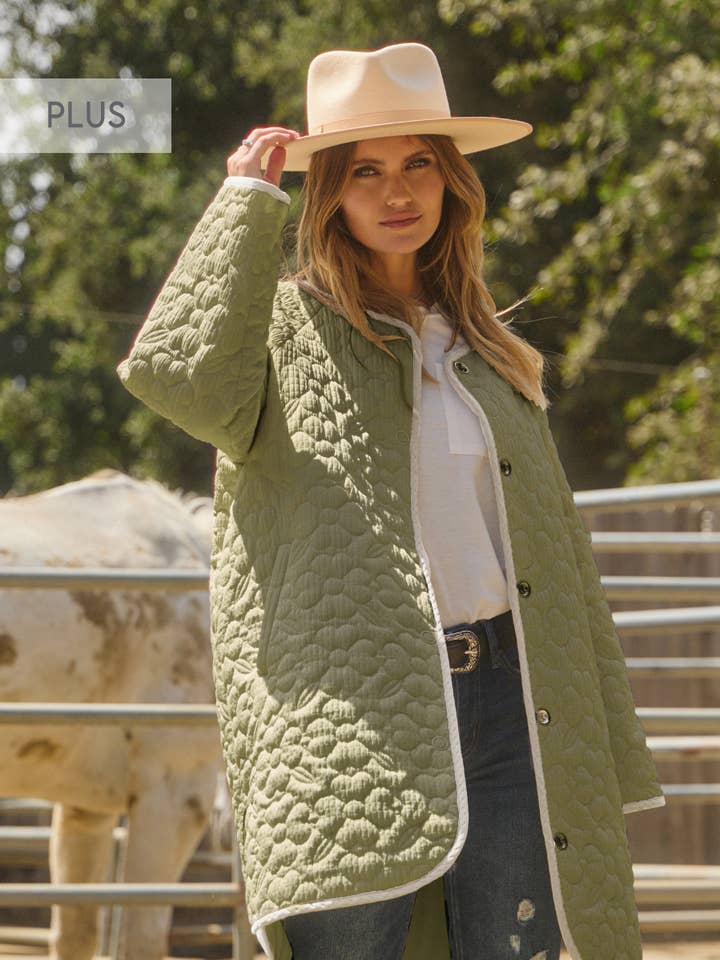 Oddi – wholesale Dunjacka - Dam – Plus blommig quiltad midi långärmad jacka