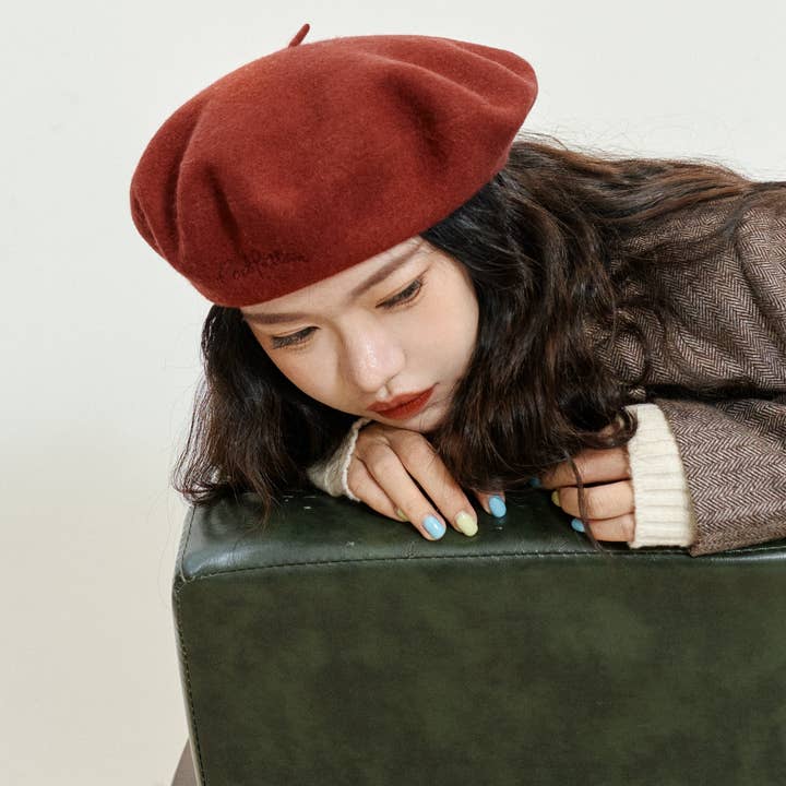 "Bon Chic" Wool Beret- Bordeaux Red for wholesale on Faire4
