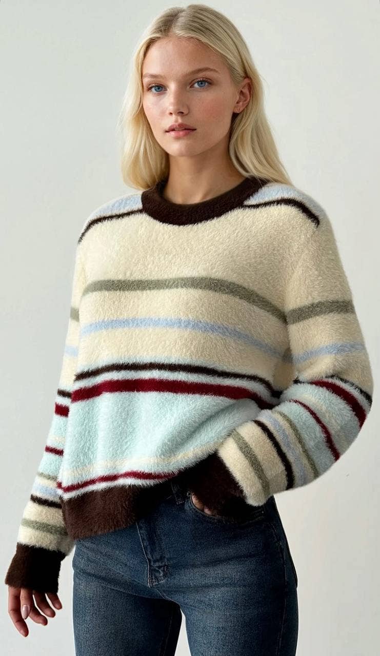 Anaz - Wholesale Knit Sweater - Women's - Multi-colored Stripes Sweater1