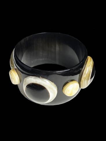 Black Horn Bangle with Black and Light Dots for wholesale by Africa And Beyond Art Gallery