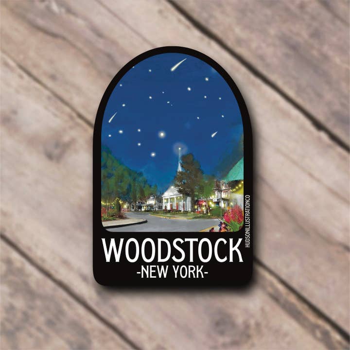 Woodstock New York sticker/magneet/print/briefkaart voor wholesale door Hudson Illustration Co - About Town Co