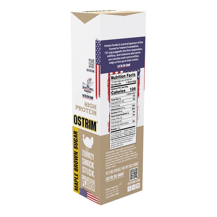 Ostrim - Wholesale Jerky - Maple Brown Sugar 1.5oz (42g) All Natural Turkey, 10 Sticks1