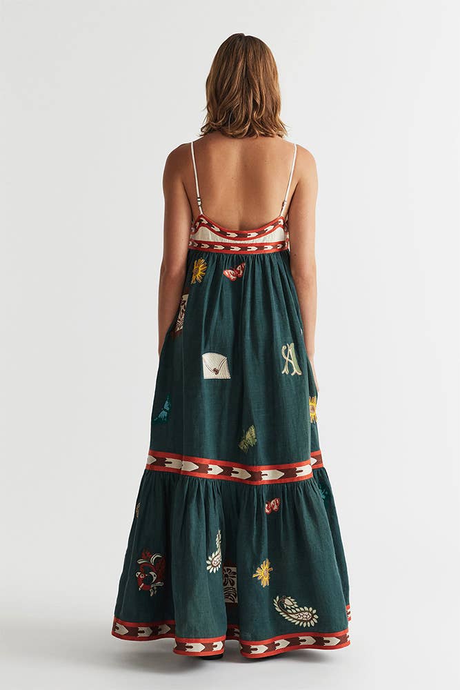 Green Printed Spaghetti Sleeveless Maxi Dress JRM075 for wholesale on Faire3