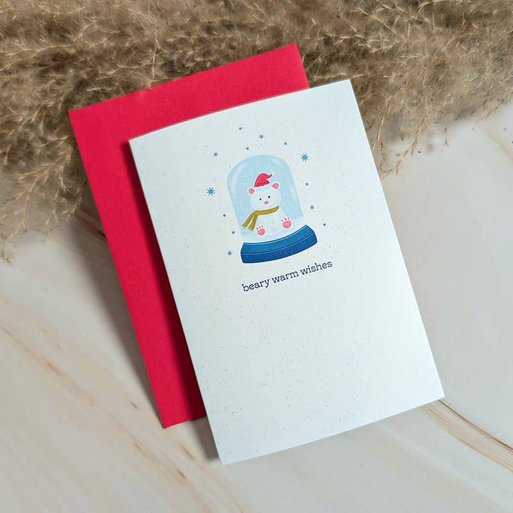 Beary Warm Wishes Snow Globe Mini Holiday Card for wholesale by Cheeky Peach Designs
