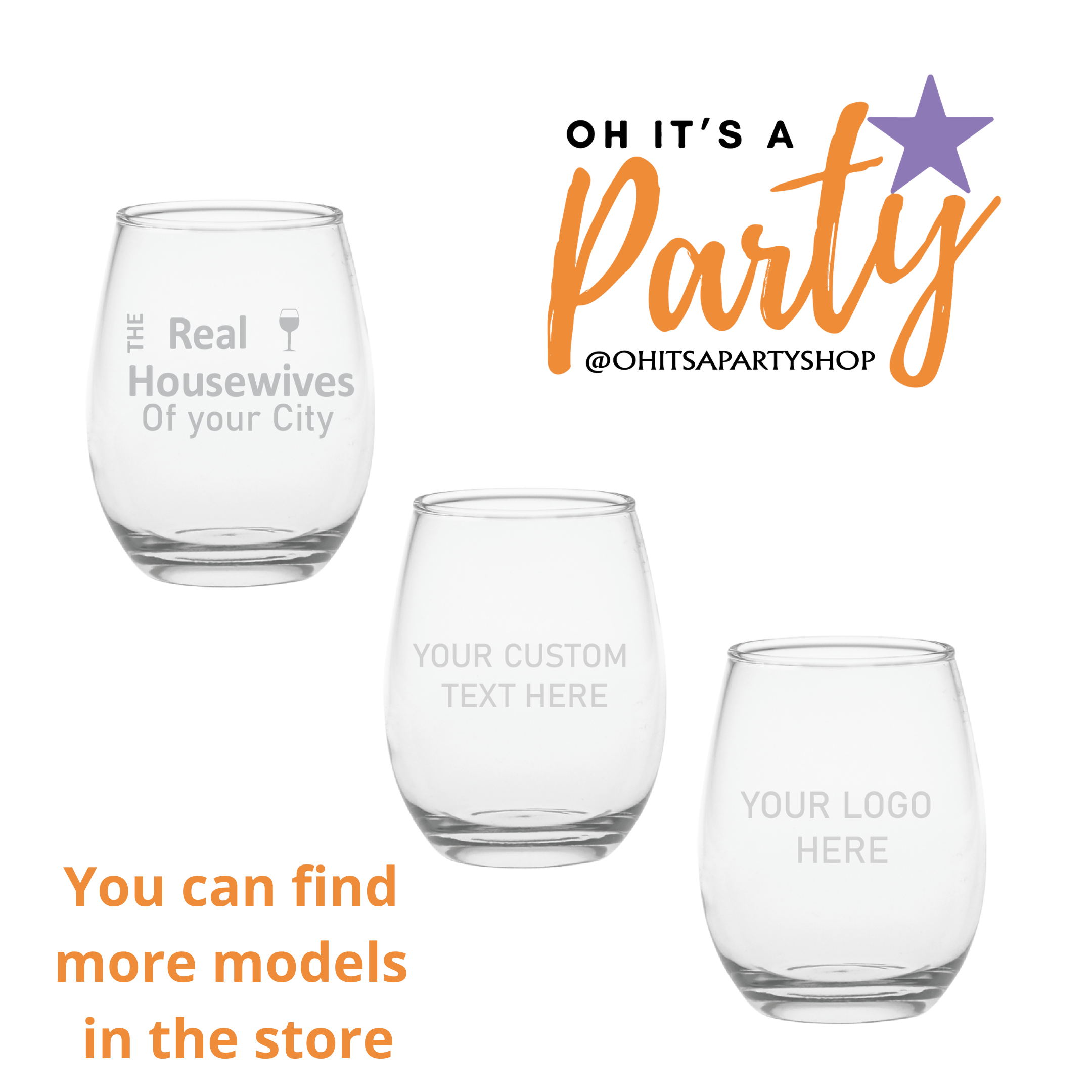 Oh It's A Party - Wholesale Wine Glass - The Real Housewives Custom Etched 15oz stemless wine glass3