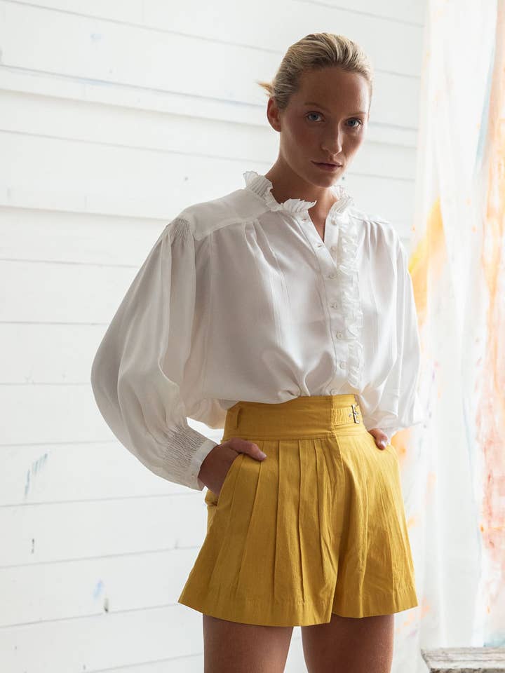 Blouse Anine en sergé de soie blanche pour la vente par TEIJA