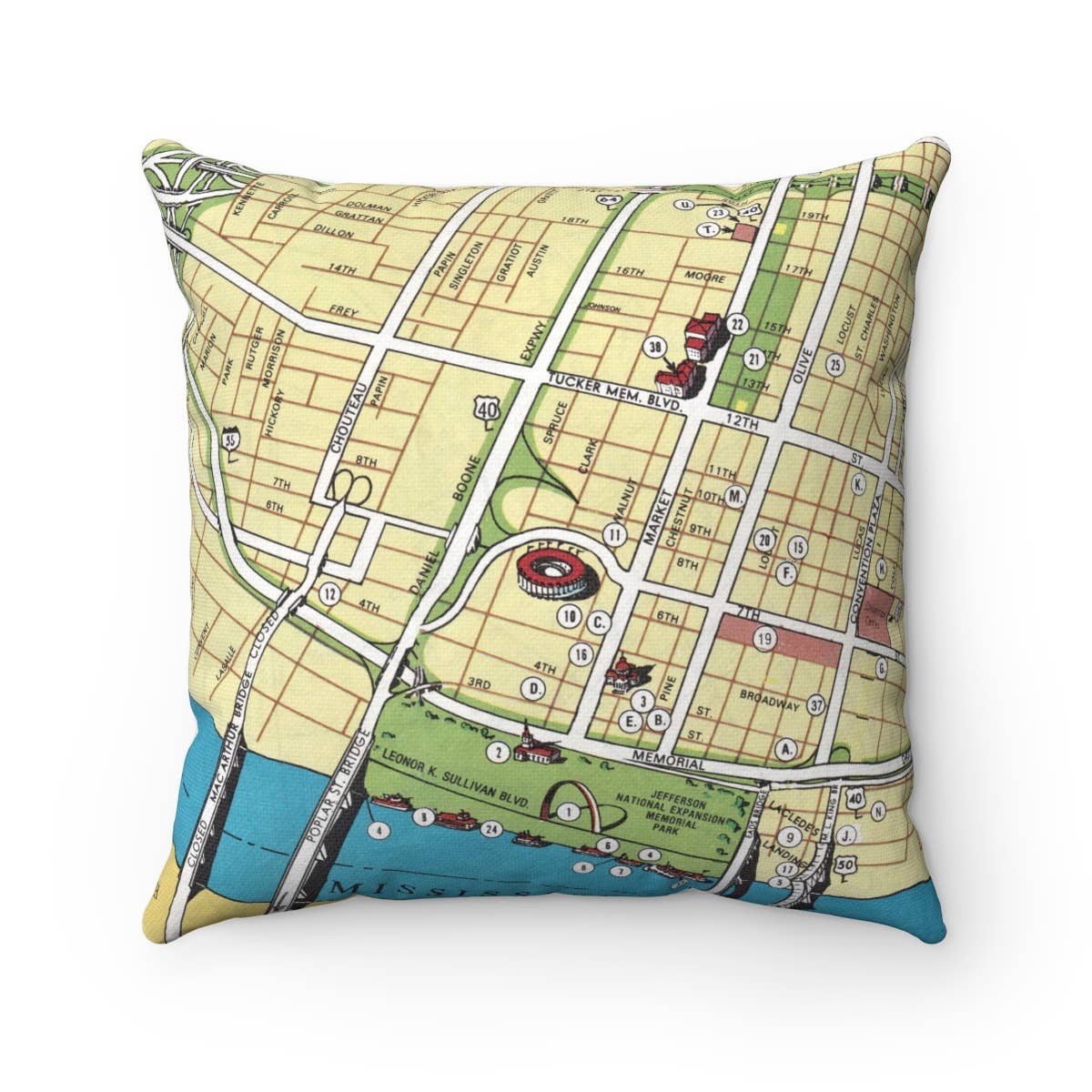 Daisy Mae Designs - Wholesale Throw/Decorative Pillow - Downtown St Louis Missouri Map Pillow0