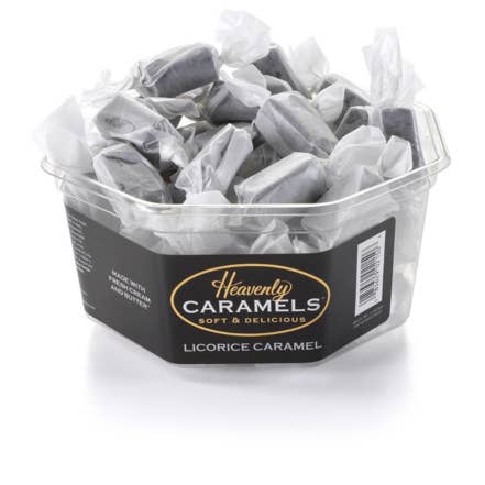 Old English Licorice Caramel | Heavenly Caramels 1lb 2oz TUB for wholesale by Heavenly Caramels