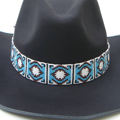 Blue Brown White Seed Beaded Cowboy Hat Band Medicine man's Eye Beadwork for wholesale by BEADS CORNER