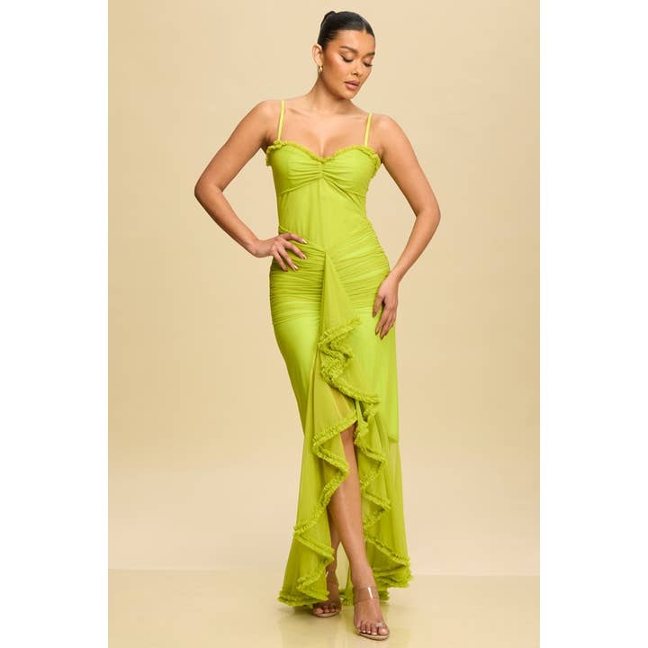 ROBE LONGUE À VOLANTS EN MAILLE FRONCÉE pour la vente par Luxxel