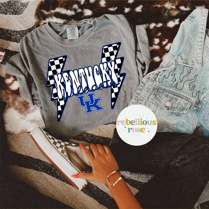 Kentucky Checkered Bolts Graphic T-shirt for wholesale by Rebellious Rose LLC