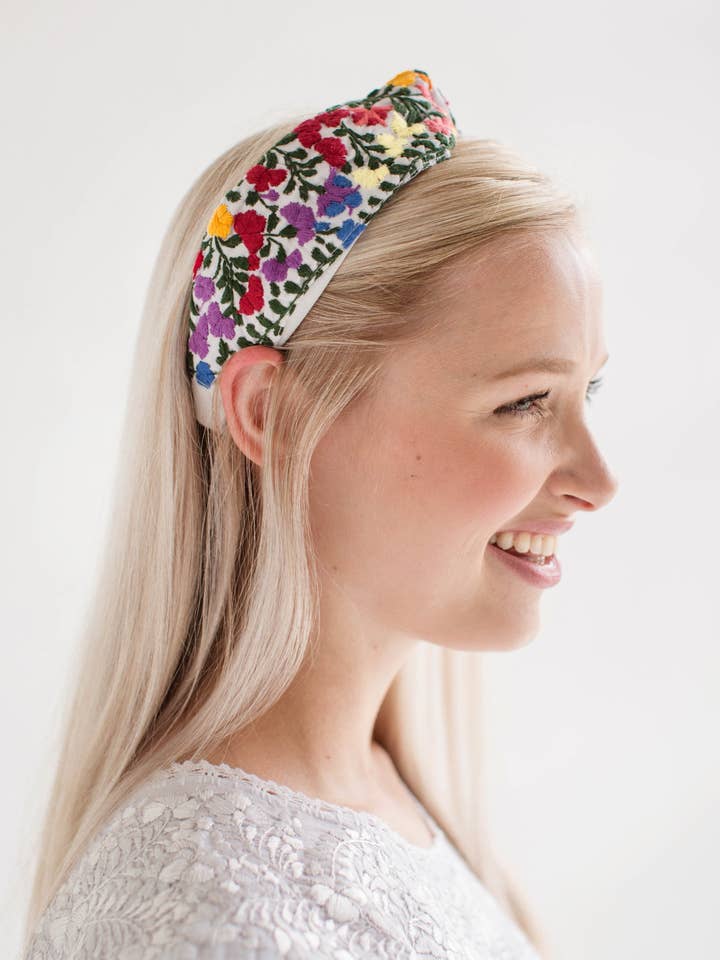 Frida Headband | White with Multicolor for wholesale by Margarita Mercantile