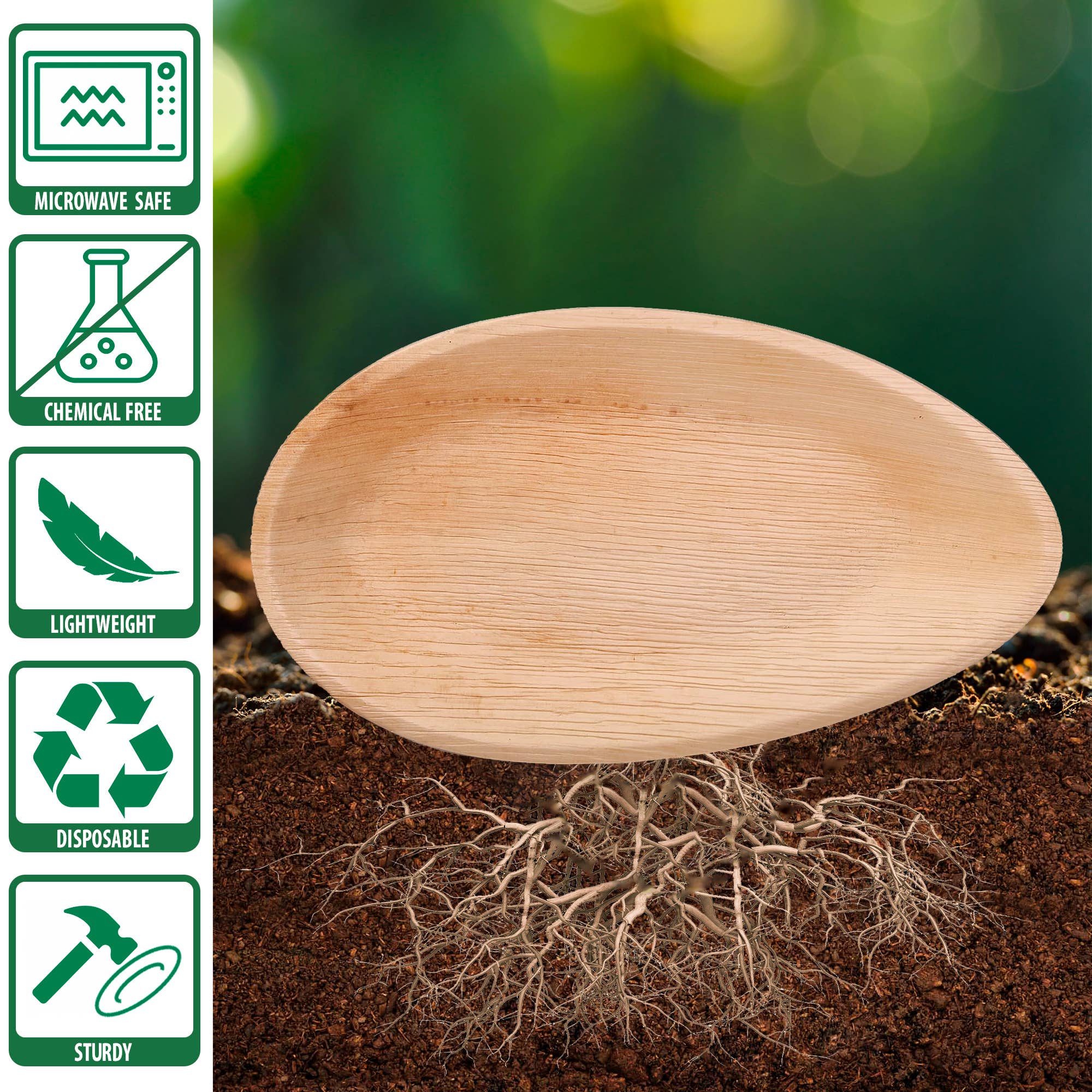 Eko Future - Wholesale Disposable Plate - 7x5” Palm Leaf Bamboo like Oval Plate (200 Pcs/Case)1