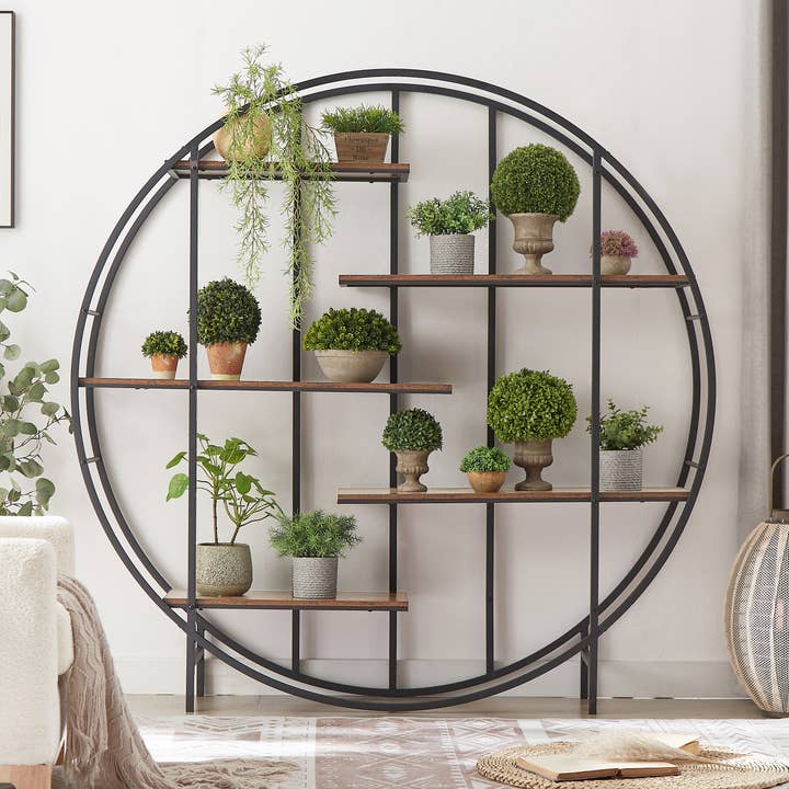 39F Inc. – Großhandel Blumentopfständer – 5-stufiger runder Pflanzenständer, rustikal braun, 67" hoch0