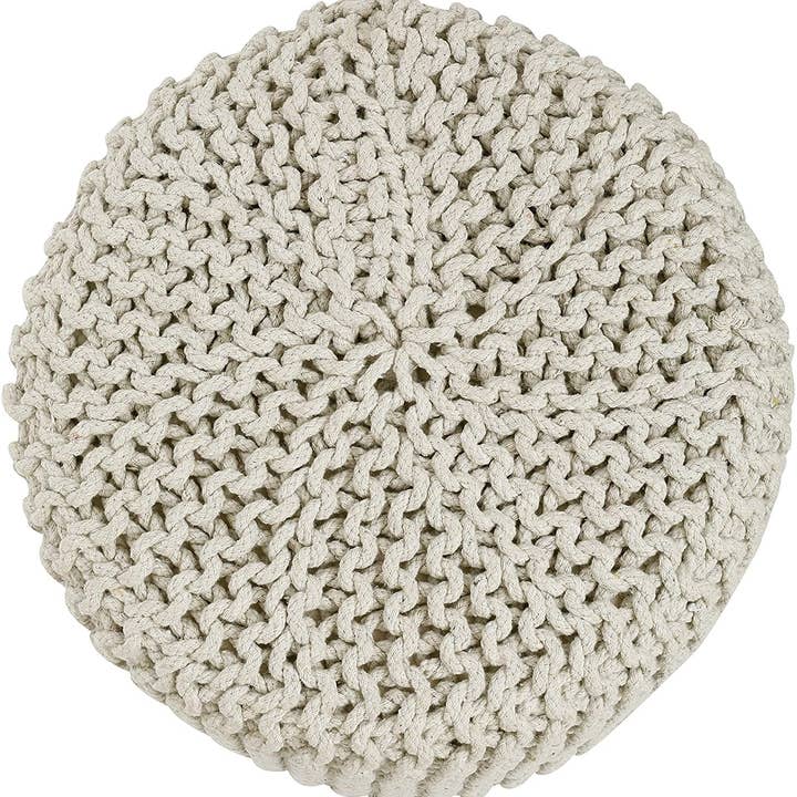 Ivory REDEARTH Cylindrical Hand Knitted Pouf - Foot Stool Ottoman - Cord Boho Pouffe - Cotton Round Poof Accent Chair for Home Decor, Kids, Living Room, Bedroom, Nursery, Patio, Lounge(16”x16”x16”; Ivory) for wholesale on Faire