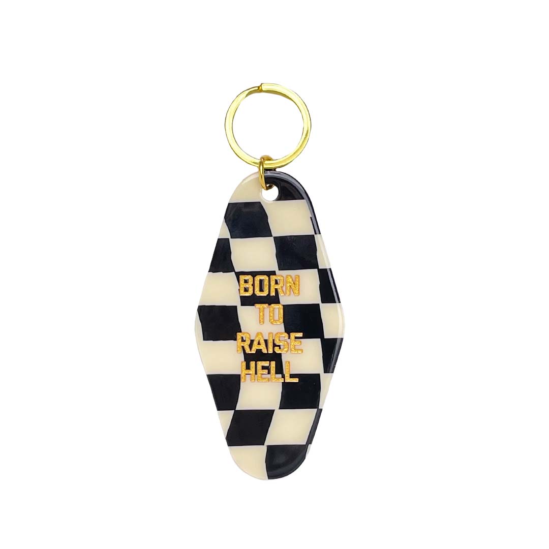 Golden Gems – wholesale Keychain – Women's – Born to Raise Hell Checkered Keychain0