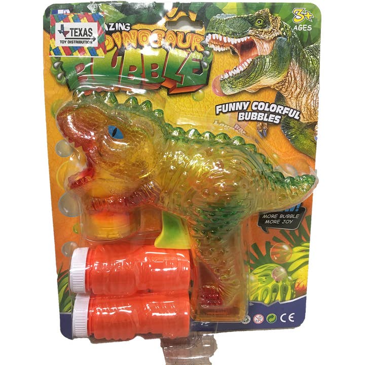 Texas Toy Distribution - Wholesale Bubble Wand - Kids - Dinosaur Bubble Gun with Bubble Solution and Lights