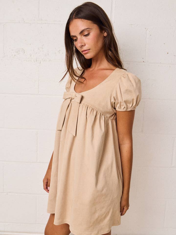 PD19034 - PUFF SLEEVE BABYDOLL DRESS W/ BOW for wholesale by Papermoon