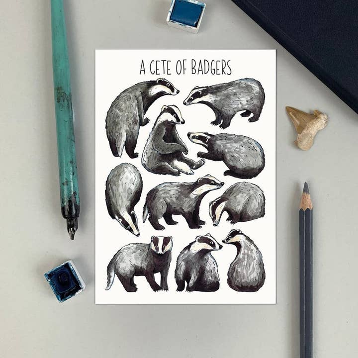A Cete of Badgers Art Blank Postcard for wholesale by Alexia Claire Ltd