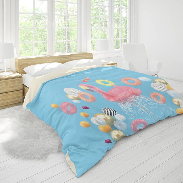 3D Blue Flamingo Lifebuoy Ball Quilt Cover Set Bedding Set Pillowcases 74 for wholesale by Jess Art Decoration