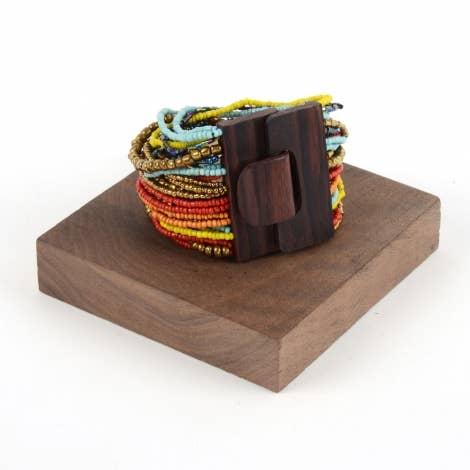 Pink House Imports - Wholesale Beaded Bracelet - Bali Glass Beads Drizzle Bracelet with Wood Buckle1