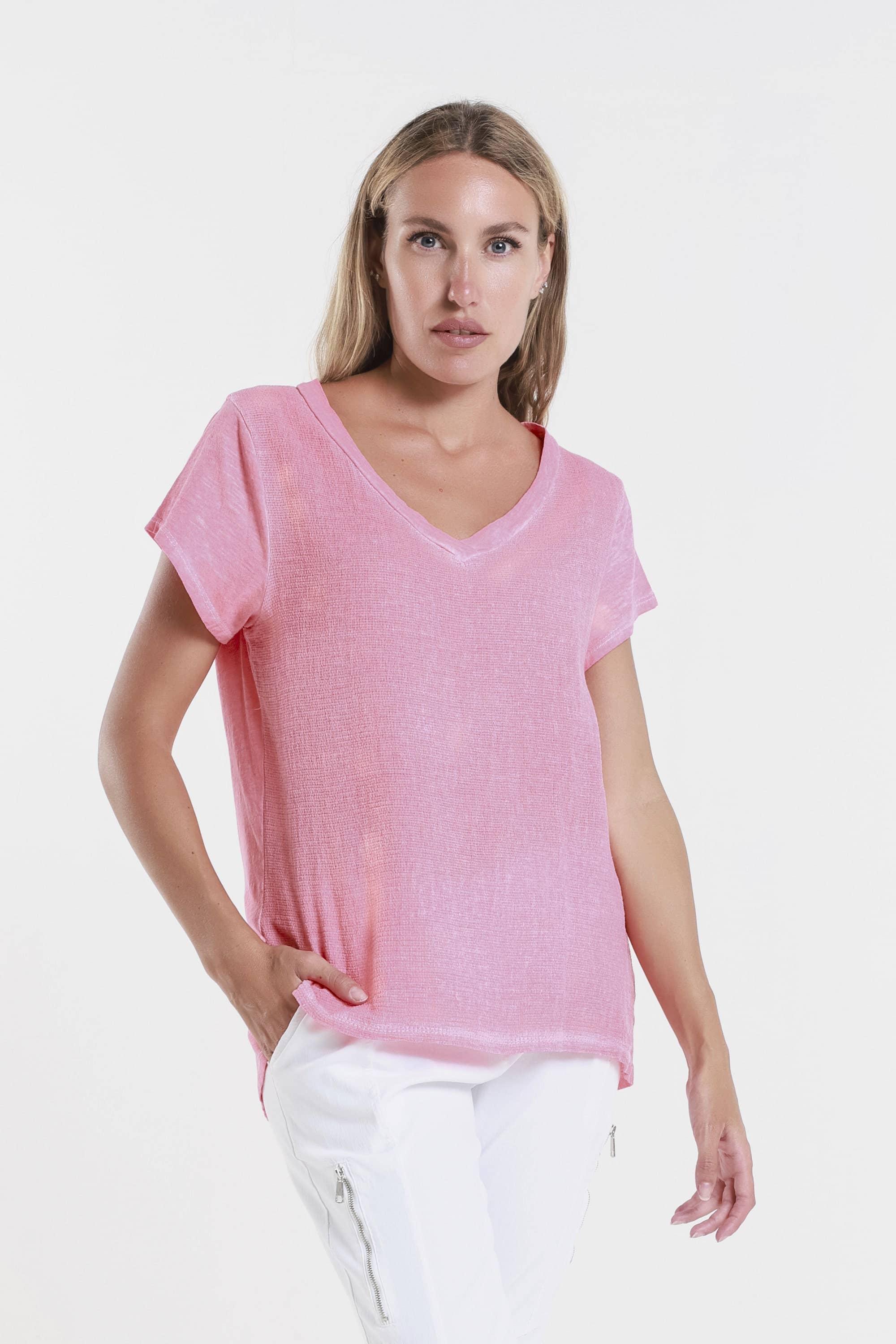 TINA Stephens Italy/Tees By Tina - Wholesale Blouse - Women's - Nola Cotton/Linen V-Neck Top (BSS207)22