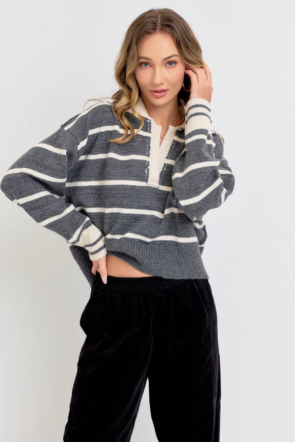 Sweet Lovely by Jen - Wholesale Knit Sweater - Women's - STRIPED EVERYDAY  KNIT SWEATER11