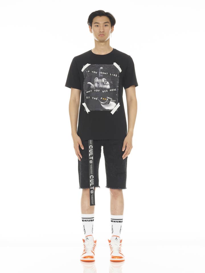 SCHWARZ ROCKER KURZES STRETCHBAND FÜR HERREN MIT GÜRTEL IM GRUNGE-STIL für den Großhandel auf Faire