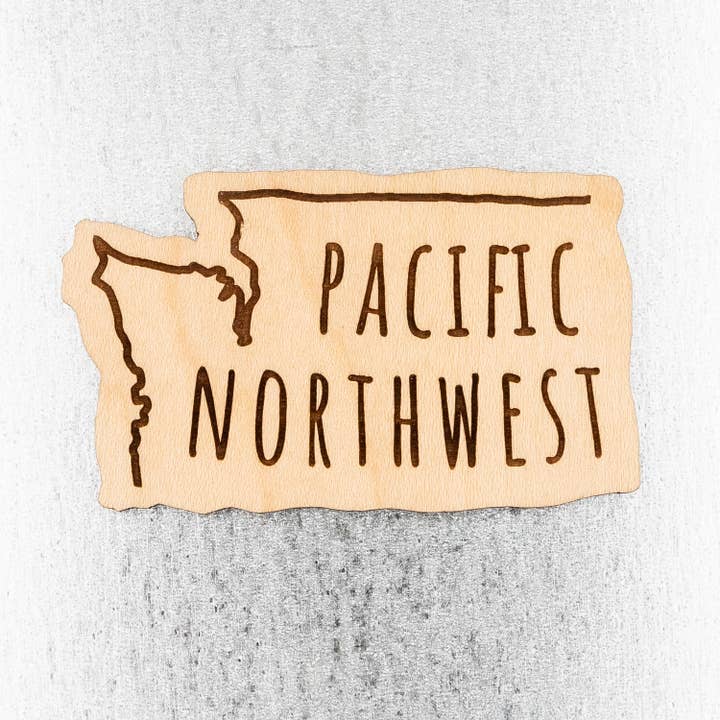 Pacific Northwest Washington State Wood Magnet for wholesale by Steamer Lane Design