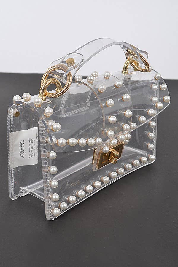Oblige by G – wholesale Top handle bag – women's – pearl-embellished clear handbag HPC35282