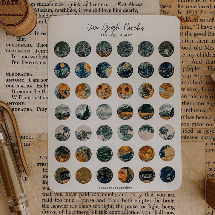 Van Gogh Circles Sticker Sheet for wholesale by Savannah Scribbles Shop