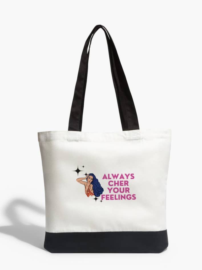 Always Cher Your Feelings Canvas Tote for wholesale by Very Gay. Very Busy.