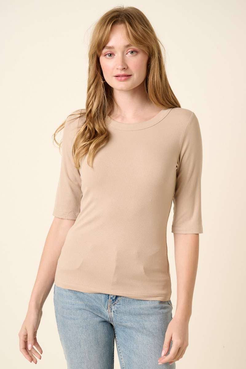 mittoshop - Wholesale Knit Top - Women's - H14853 - ROUND NECK 3/4 SLEEVE RIB KNIT TOP2