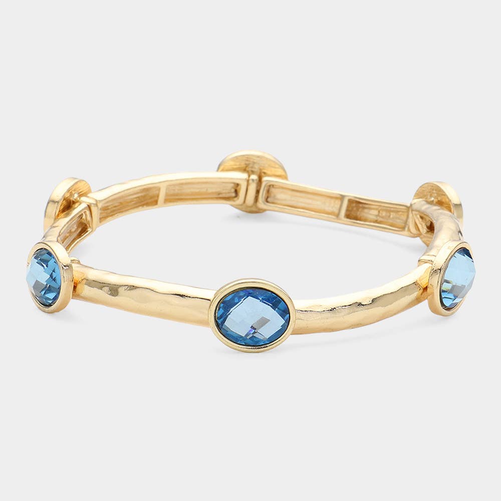 Sensibling Corp. - Wholesale Bangle Bracelet - Oval Stone Cluster Pointed Stretch Bracelet
10