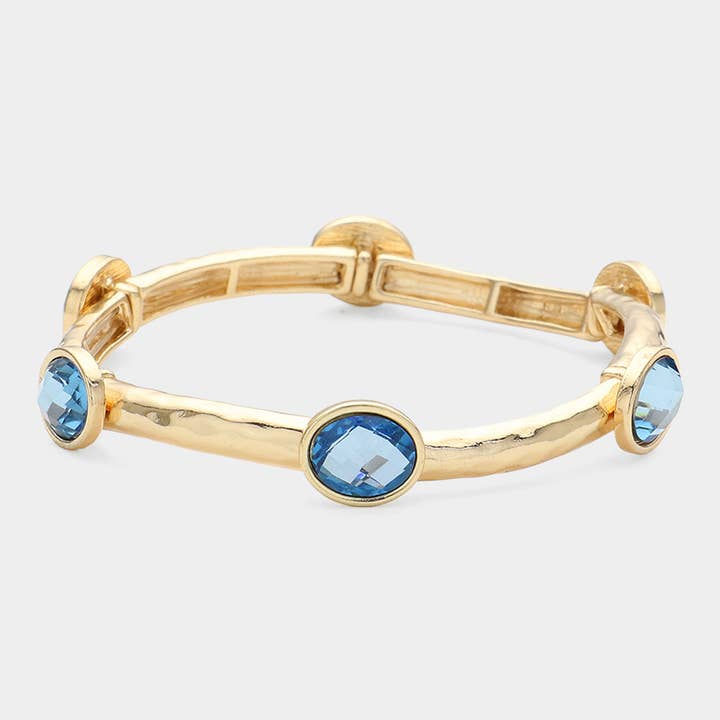 Sensibling Corp. - Wholesale Bangle Bracelet - Oval Stone Cluster Pointed Stretch Bracelet
10