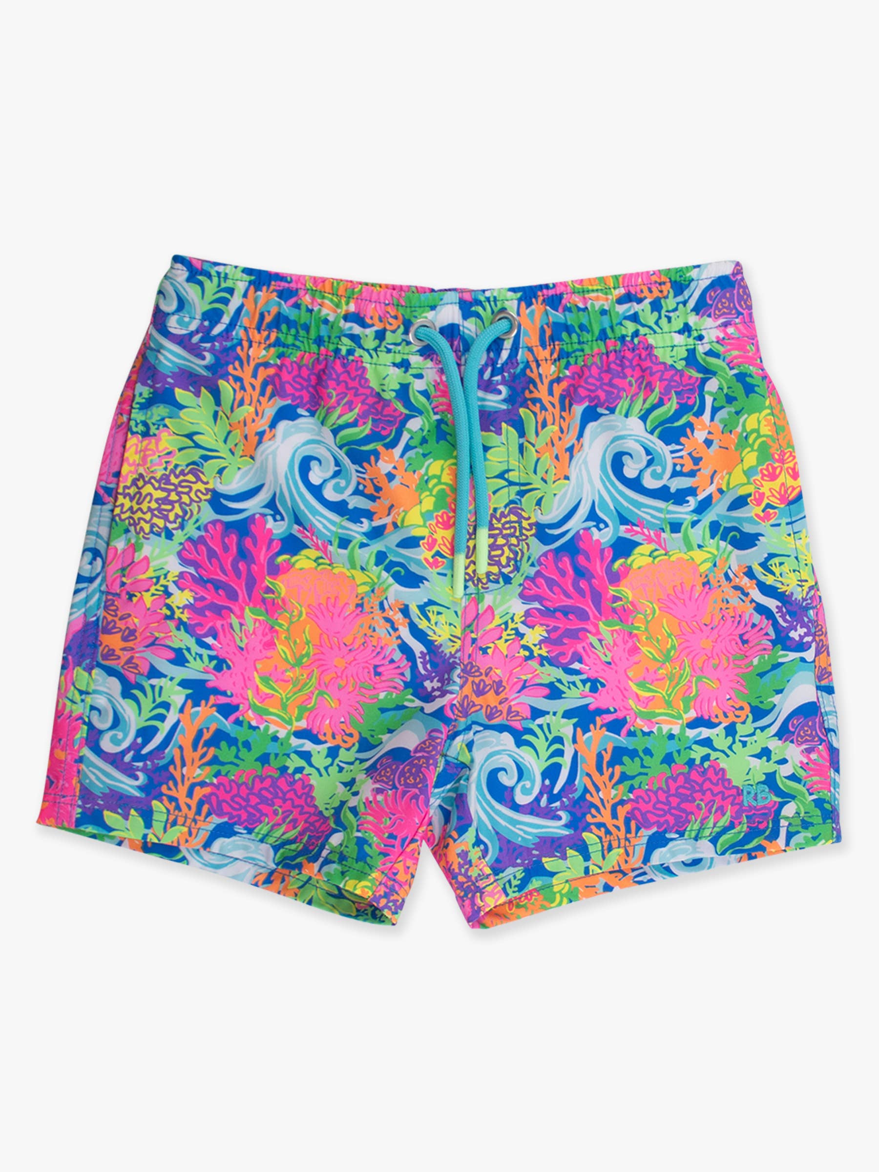 Multi Color Boys Neon Ocean Coral Performance Hybrid Swim Trunks for wholesale on Faire1