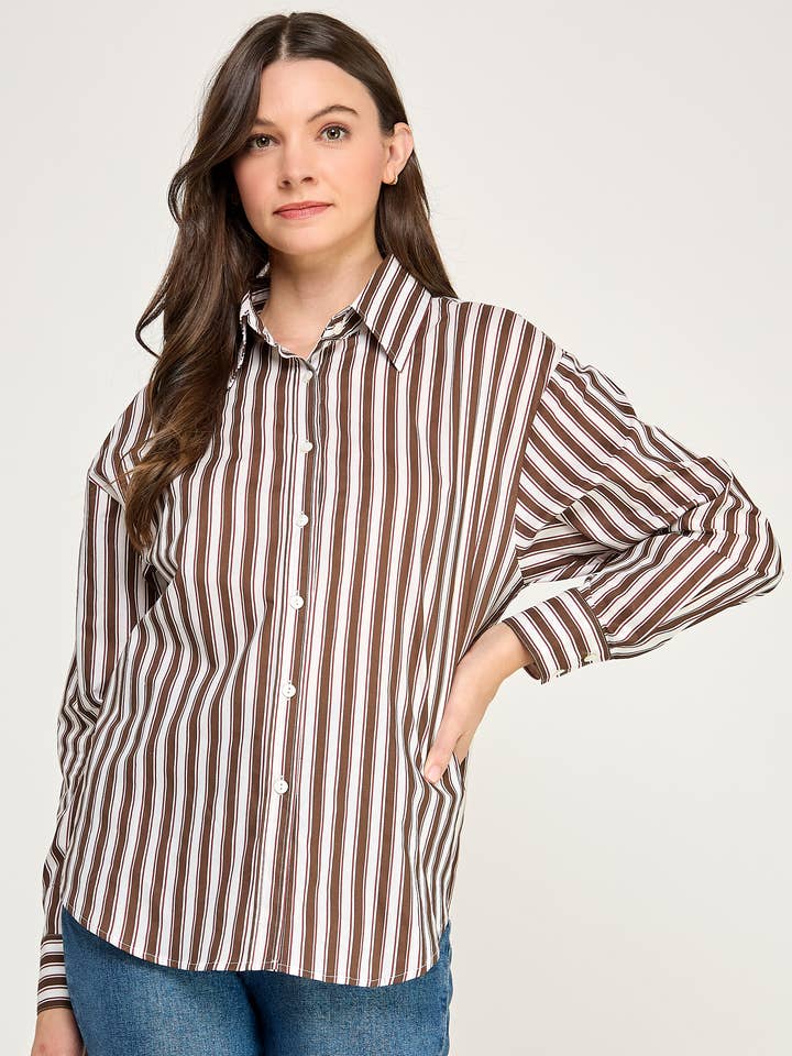 KT-1871-6 ÖVERSTOR RANDIG LÅNGÄRMAD SKJORTA-FLERFÄRGAD för wholesale av Ellison