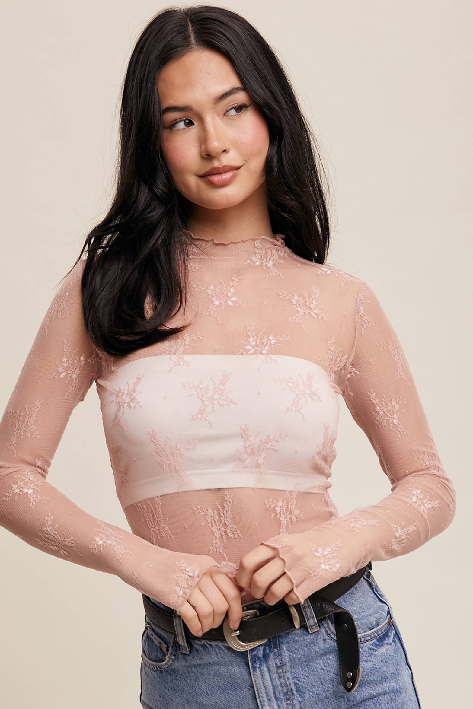 Listicle - Wholesale Blouse - Women's - Sheer Lace Long-Sleeve Top47